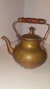 Antique old vintage Teapot Tea Kettle with lid wood handle decor see photos belo