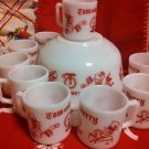 Vintage 10Pc Tom and Jerry Christmas Milk Glass Punch Eggnog Bowl Mug Set Atlas