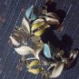 VINTAGE LISNER silver TONE METAL ENAMEL  LEAF flower tulip PIN BROOCH missing st