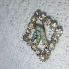 Vtg Turquoise Bird Sparrow dove Brooch Pin rhinestones ruby gemstones