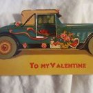 Vintage Antique old car roses Valentine's Day Card Ephemera