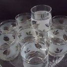 Vintage mcm Barware Set 8 Silver Pattern Tumblers frosted glass silver