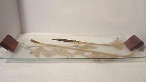 Mid Century Modern Glass Serving Tray with wood handles Ernest Sohn Barware gold