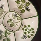 ceramic plate white green divided Round Chip Dip Plate Platter Relish Tray