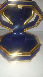 blue velvet gold storage Music Jewelry Trinket Box with l mirror As Time Goes By