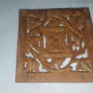 VTG hand carved wood trivet/ plant stand/square flower leaf vine