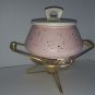 mid century modern pink chafing dish bowl lid w stand serving casserole warmer
