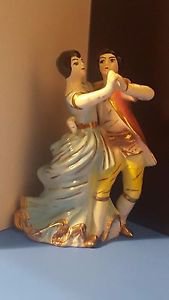 mid century vintage ceramic dancing victorian Figurine Statue gold gilt