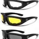 Goggles Padded Men's Biker Motorcycle set (1 googles yellow,1googles smoke,1 googles clear)