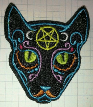 Satanic Pentagram Cat Embroidered Iron On Patch