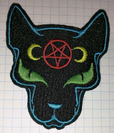Moon Satanic Pentagram Black Cat Embroidered Iron On Patch