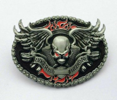 Biker To The Bone Skull Engine On The Fire Metal belt buckle belt buckle