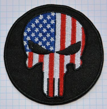 Morale Punisher Skull USA Flag Embroidered Cloth Iron On Patch