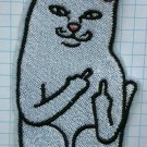 White Cat Middle Finger Embroidered Cloth Iron On Patch