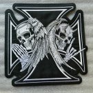 Angel n Devil Skull Black Cross Embroidered Iron On Patch Large 28.8 x 28.8 cm