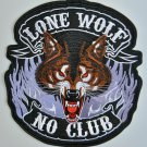 Lone Wolf No Club Embroidered Cloth Iron On Patch Motorcycle 28 X 26 cm