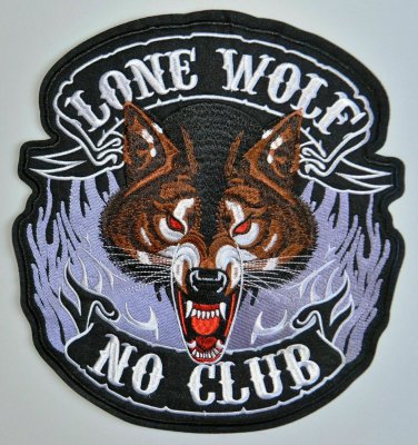 Lone Wolf No Club Embroidered Cloth Iron On Patch Motorcycle 28 X 26 cm