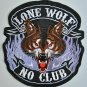 Lone Wolf No Club Embroidered Cloth Iron On Patch Motorcycle 28 X 26 cm