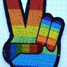 Rainbow Gay Pride Peace Sign Fingers Embroidered Iron On Patch