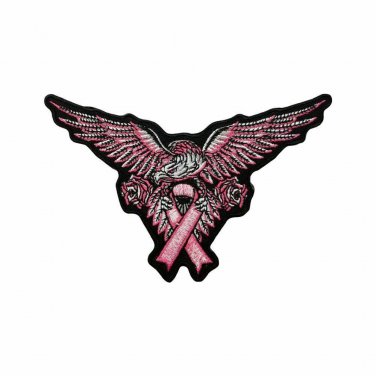 Pink Eagle Breast Cancer Ribbon Motorcycle Embroidered Iron On Patch Patch