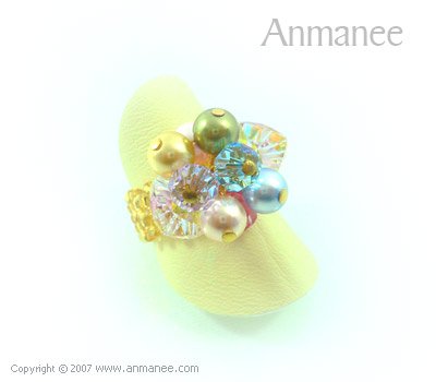 Handcrafted Swarovski Crystal Ring - Bloom Crystal and Pearl 010413