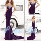 2015 Purple Backless Chiffon Prom Party Gowns  Sweetheart Beaded Mermaid Evening Dresses