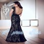 New Long Black Applique Backless Evening Dress Formal Prom Gown Party Pageant