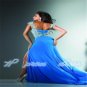 Turquoise Blue Chiffon Cap Sleeve Prom Pageant Dress Formal Evening Dresses Slit