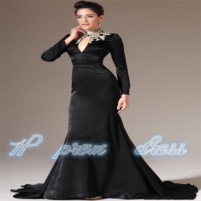 2015 Mermaid High Neck Floor Length Court Train Satin Evening Dresses Long Evening Gowns