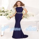 New Beads Boat Neck Long Pageant Evening Ball Bridal Party Gown Wedding Dress