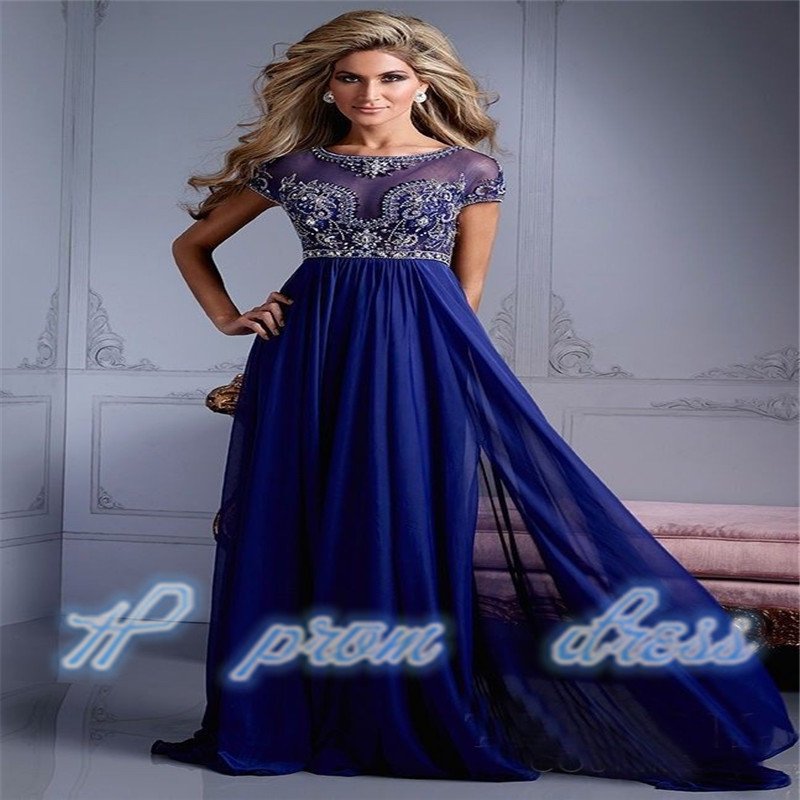 2015 New Style Custom Size Jewel Beaded Chiffon Prom Gowns Long Evening ...