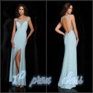 2015 Sexy Open Back Slim Sheath Split Side Long Chiffon Crystal Prom Dresses