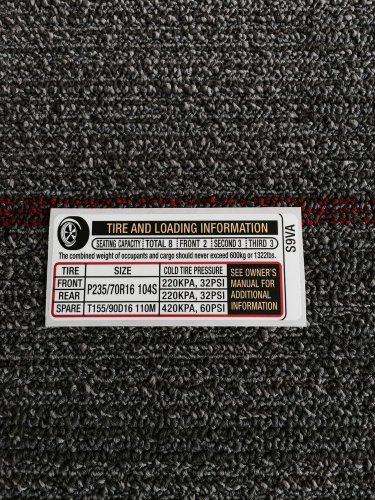 Genuine Honda Pilot Tire Specification Caution Door Label Placard 42762-S9V-A04