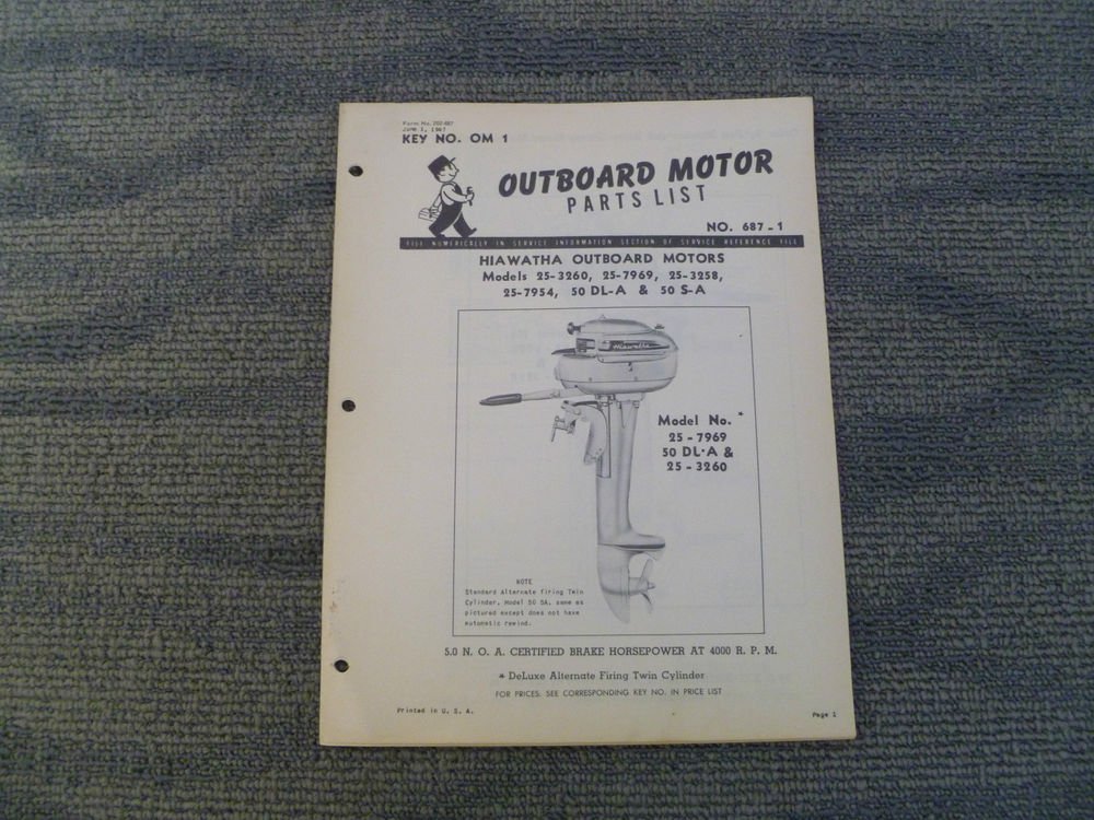 Vintage Hiawatha Outboard Motor Parts List Manual Model 253260 257969