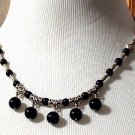 Necklace Beaded 18 inch Silver Tone and Black Onyx Beadsted 6-12mm