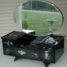 JEWELRY CHEST / BLACK LACQUER/ MOTHER OF PEARL INLAY / VINTAGE 40'S - 50'S