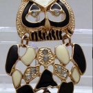 Pendant Articulated Owl Black and White Enamel and gold Tone Bezel