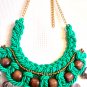 Green Rope Brown Beads Chunky Necklace
