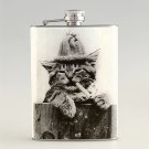 Cat Smoking   Liquor Hip Flask Stainless Steel 8 oz (FK-0375)