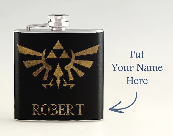 Personalized Name The Legend of Zelda Golden Triforce Liquor Hip Flask Stainless Steel 6 oz FK-0412
