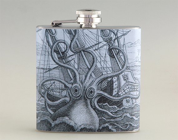 Octopus Attacking Ship Liquor Hip Flask Stainless Steel 6 oz (FK-0141)