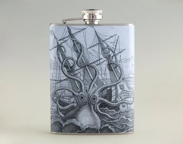 Octopus Attacking Ship Liquor Hip Flask Stainless Steel 8 oz (FK-0141)