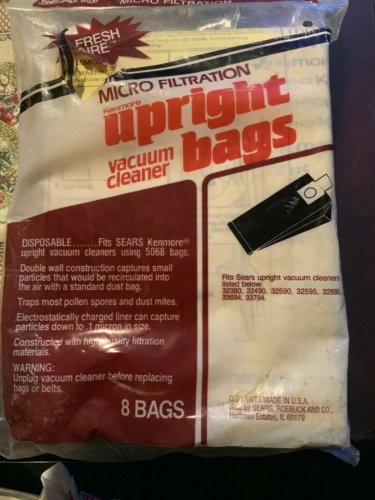 8 Genuine Sears Micro Filtration Upright Vacuum Cleaner Bags, # 50688hotos.