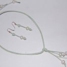 Pearl and Leather Necklace Mint Green With 14K Gold Plated Earrings Made In USA