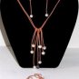 Large Hole Pearl and Leather Necklace Bracelet and 14K Gold Plated Earrings Mandy Collection ~~~