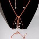 Pearl and Leather Necklace Bracelet and 14 K GP Earrings Lauralee Collection ~~~