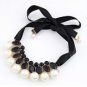 Pearl and Leather Necklace Bracelet and 14 K GP Earrings Lauralee Collection ~~~