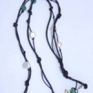 Pearl Leather and Swarovski Crystals Necklace Handmade Unique USA