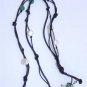 Pearl Leather and Swarovski Crystals Necklace Handmade Unique USA