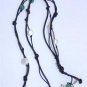 Pearl Leather and Swarovski Crystals Necklace Handmade Unique USA